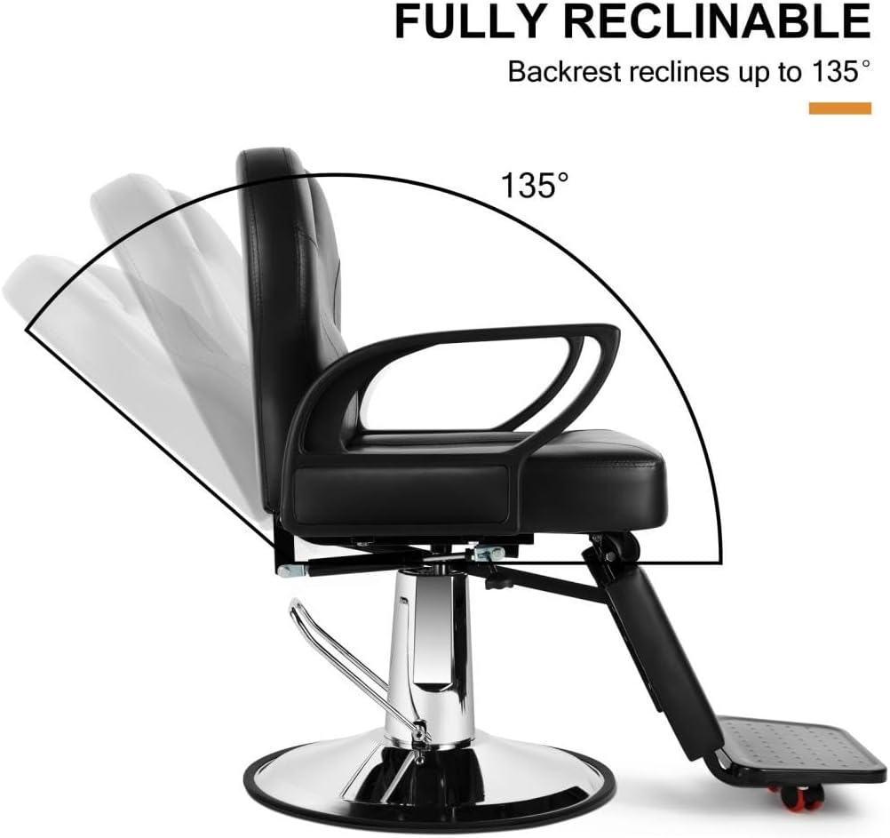 Artist hand Barber Chair Reclining Salon Chairs for Hair Stylist, Heavy Duty Stylist Hairdressing Shampoo Chair with Headrest and Footrest, 360 Degree Swivel, Spa Beauty Equipment, Black