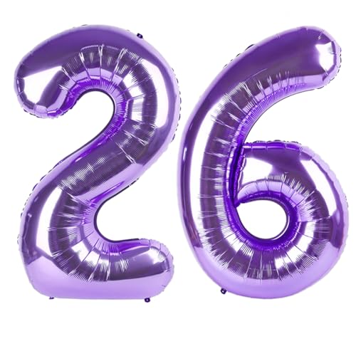 Image of Number Balloons 26 Balloon Purple for 26 62 Birthday Decorations, 40 inch | Saturated Color, Large 40 in, With Straw & Hanging Hole, For Back-to-School Season, Wedding, Christmas, New Year, Anniversary