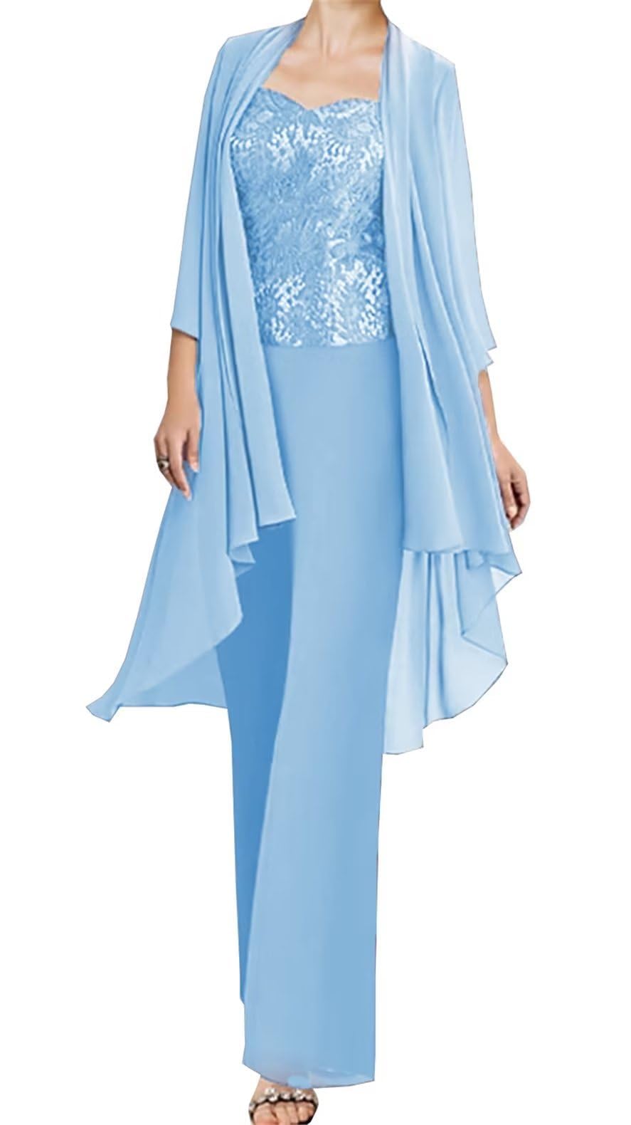 Mother of The Bride Dresses 3 Pieces Pant Suits Chiffon - Formal Dress with Jacket