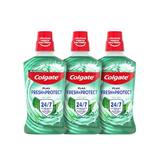 COLGATE - Colutorio Plax Multiprotección Pack 3 x 500 ml - Enjuague Bucal con Flúor - Elimina la Placa Bacteriana y Proporciona una Protección 24h - Aliento Fresco