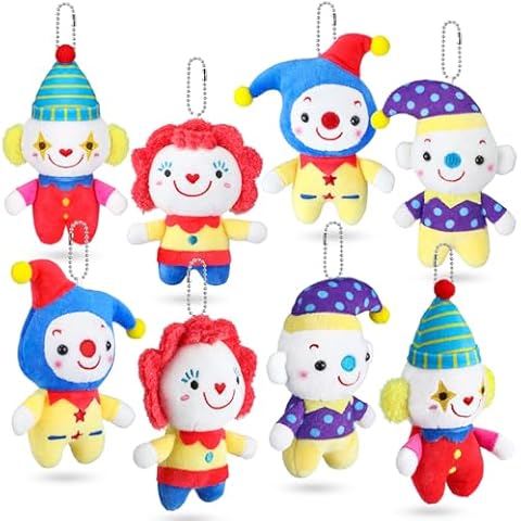 Zomiboo 8 Pack Cute Clown Plush Doll Stuffed Circus Clown Plush Toy Doll Stuffed Doll Keychain for Carnival Birthday Holiday Party Favors Gift Decoration Cover