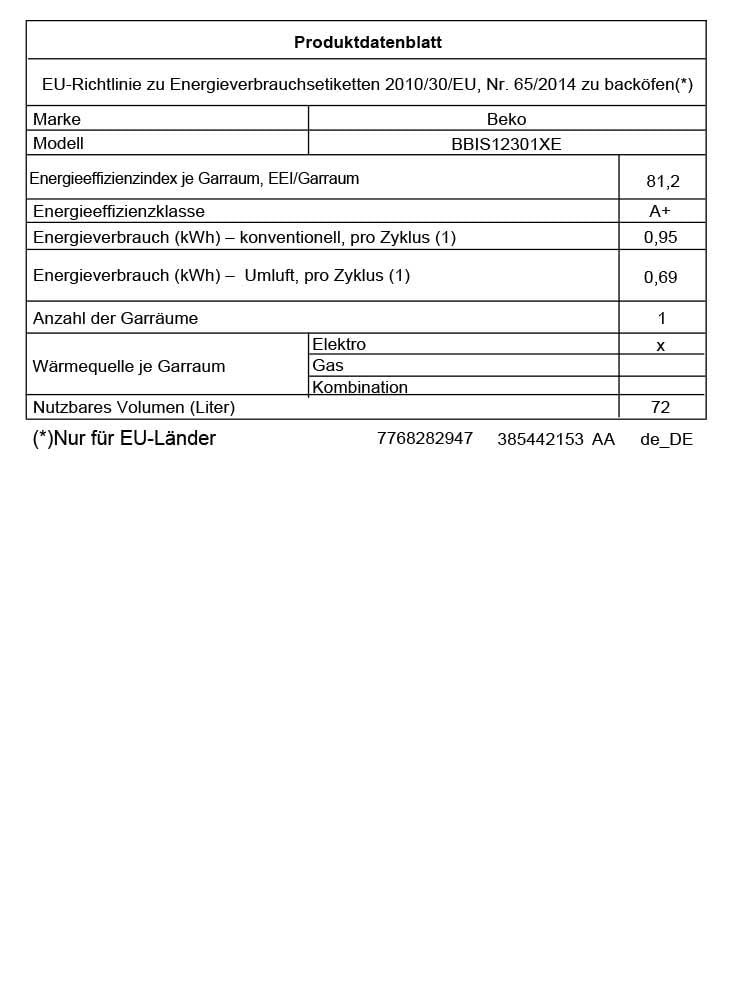 Beko BBIS12301XE b300 Einbaubackofen, 72 l Garraum, Multifunktionsofen, AeroPerfect Heißluft, SteamAdd Dampffunktion, Edelstahl
