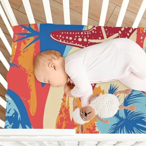 Image of Crib Sheet Breathable Soft Crib Mattress Sheet for Baby Toddler Boys Girls Fitted Crib Sheet Fit Standard Crib Mattress 39 x 27 Inch Bright Summer Beach Starfish
