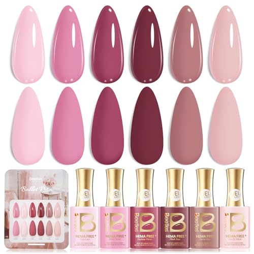 Beetles Pink Gel Polish Set, Ballet Rosa Hema-Free Collection, 6 Colors