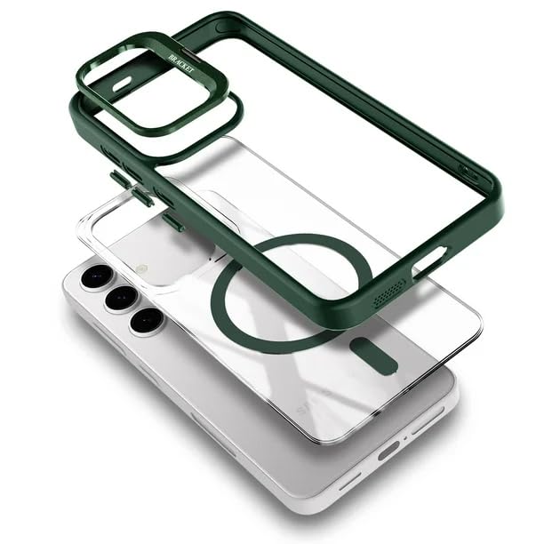 Image of VONZEE Polycarbonate Compatible for Samsung S25 Plus 5G Case, (Compatible with Magsafe) Protective Case, Built-in Stash Stand Phone Case, Scratch-Resistant Back Cover,|Green