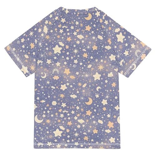 Cartoon Cute Stars Purple Girls Bathing Suit UV Protection Active Shirts Swimwear Beach Tops 3T2