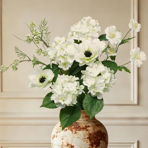 BUZIGUBY 32.6" White Hydrangea Artificial Flowers DIY Set, Premium Silk Fake Flowers for Centerpieces for Tables, Home, Kitchen & Wedding Decor,6Pcs