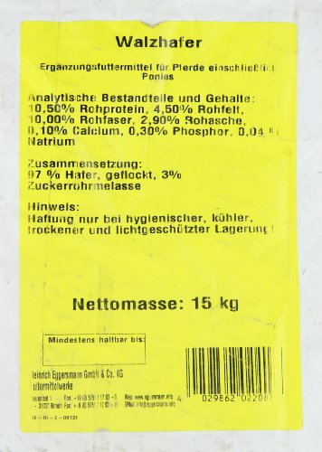 Eggersmann Mein Pferdefutter - Eggersmann Premium Walzhafer 15 Kg – Einzelfuttermittel für Pferde – Gut verdauliches Getreide mit hohem Spelzenanteil