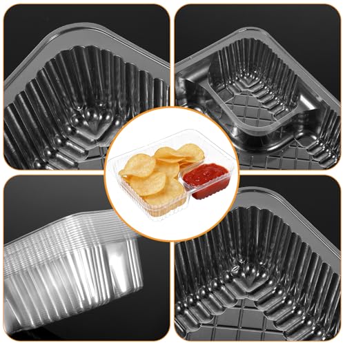 500 Pack 12 oz Nacho Trays Disposable,2 Compartment Nacho Containers Food Snack Tray,6.5\" x 5\" Clear Plastic Disposable Chip and Dip Holder for Party Festival Carnival Concession Stand Movie Night