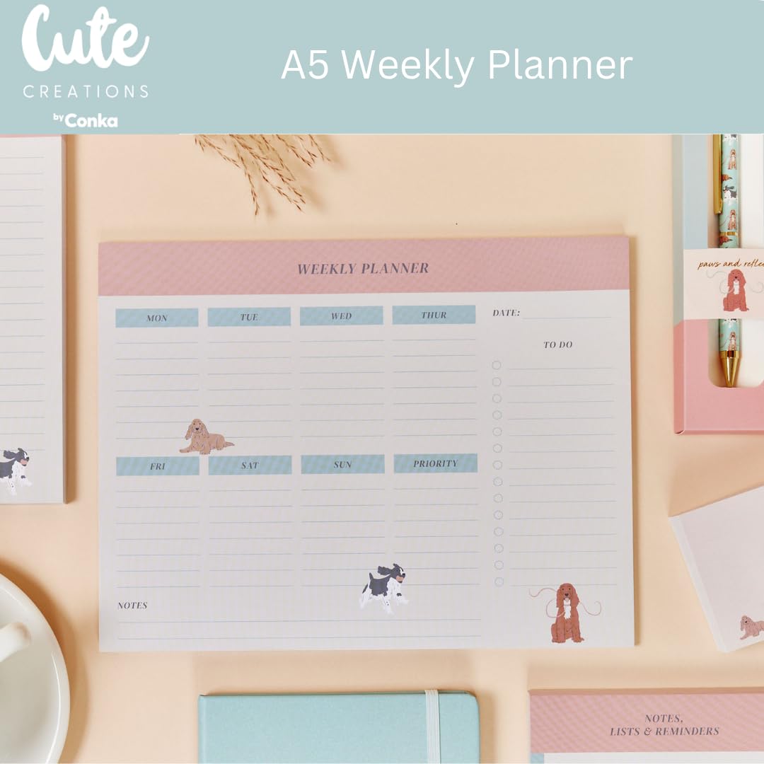 Cute Creations Dog Lovers Stationery Gift Set, 7 Piece Collection, A4/A5 Size, Includes Notebook, Planner, Notepad, Pen, Sticky Notes (Spaniel Gift Set) - Image 4