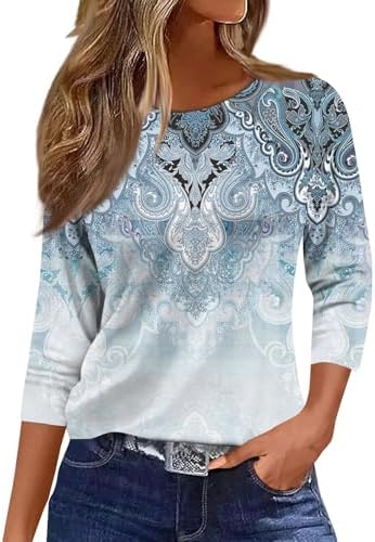 3/4 Sleeve Cotton Tops for Womens Dressy Shirts Crewneck Tops,Women Tunic Casual Loose Fit Shirt Floral Print Blouse 3/4 Sleeve Cotton Tops for Womens Dressy Shirts Crewneck Tops,Women Tunic Casual Loose Fit Shirt Floral Print Blouse