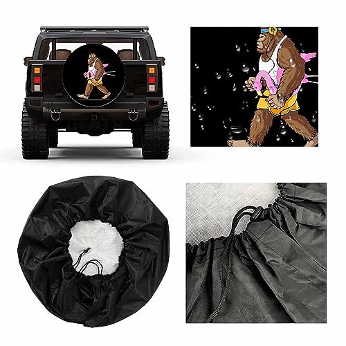 Image of Foot Hiker Spare Tire Cover Carrying Flamingo Listen to Music Weatherproof Universal Wheel Protectors Camper Tire Covers for Trailer Rv Travel(17 inch)