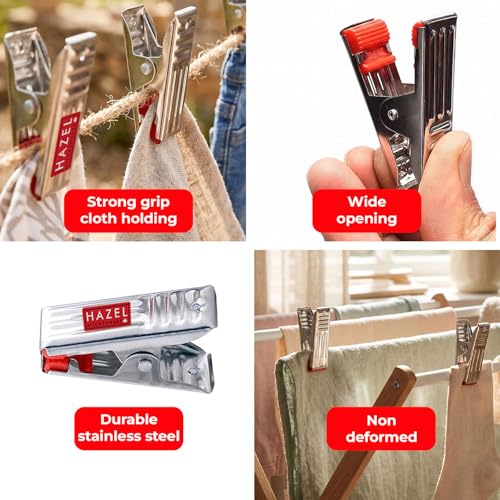 Image of HAZEL Stainless Steel Clips for Clothes Drying | Cloth Clips for Drying Cloth (A Shape Clips, Set of 12)