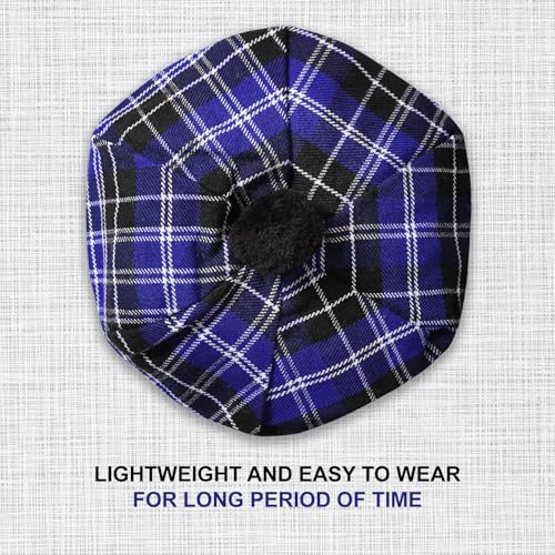 Image of Scottish Tam O' Shanter Hat Tartan Bonnet Pom Pom Wool Flat Cap One Size