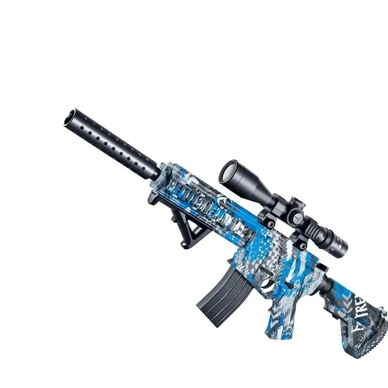 Electric Automatic Water Blaster With (3,000) Gel Soak Water Bullets, 18m Shooting Range, DIY Assembly Gun Aged 14+, HD Scope & Mode Switch. Gel Bullet Shooting, Outdoor Play & Summer Games (BLUE)