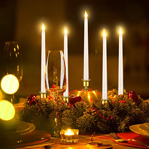 Image of Fumete 16 Pcs Flameless Candles with Gold Base | Battery Powered Taper, White Candles, Operated LED Candlesticks for Party Home Dinner Decorations