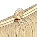 Womens Golden Glitter Clutch Purse Pleated Evening Bag for Bridal Wedding Party with Rhinestone Ring