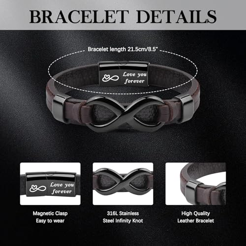 To My Man/Son/Dad Bracelet, Fathers Day Gift for Dad, Son Gifts from Mom, Leather Bracelet Graduation Birthday Gifts for Him Boyfriend Husband Grandson2