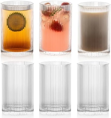 Amazon.com | POLIDREAM Vintage Ribbed Glassware Set: 6pcs 16.9oz XL ...
