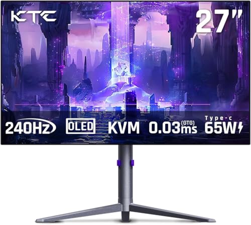 KTC 27Inch OLED Gaming Monitor - 240hz 0.03ms GTG QHD(2560 * 1440P) Type-C 65WDP1.4HDMI2.0USB-C 3.0 Built-in Speakers 1.5M:1 Contrast Ratio 136% sRGB Vesa PC Monitor for Gaming Movie Office