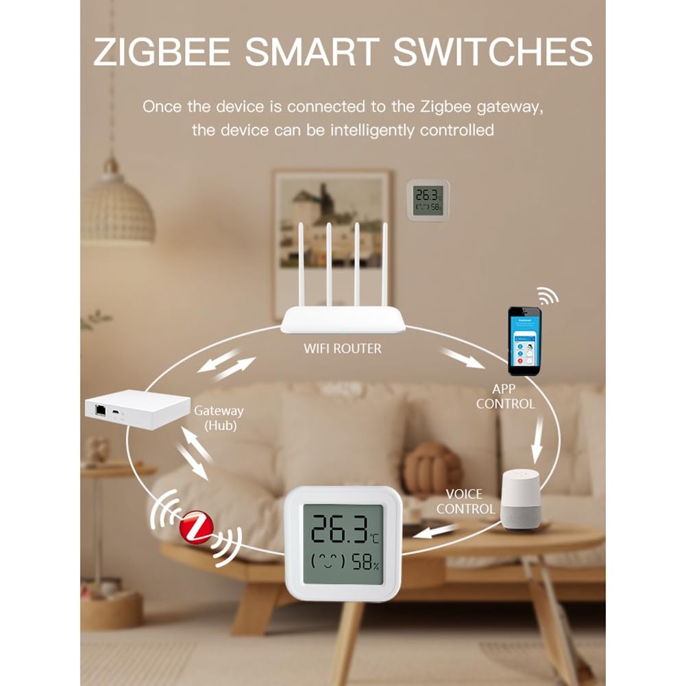 Capteur D'Humidité de Température Tuya Zigbee avec Écran LCD Moniteur Intelligent D'Application en Temps Réel à Distance pour Alexa/Home 3 Pièces