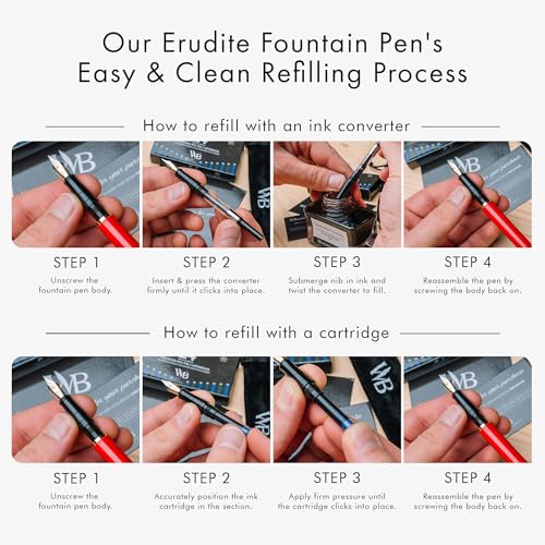 Image of Wordsworth & Black Luxury Fountain Pen Set for Writing, Medium Nib, Red | Gift for Men & Women, Brass Body, 18K German Iridium, Calligraphy, Converter + 24 Ink Cartridges, Refillable, Leak-Free