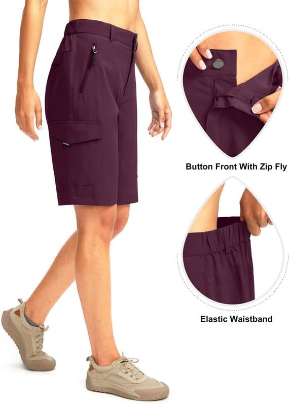 Miniatura 4 de Pantalones cortos largos de golf de 10 pulgadas para mujer, con 5 bolsillos, longitud a la rodilla, ligeros, de secado rápido, para mujer