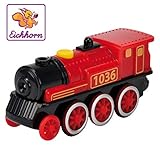 Lange Fahrzeit - für die Lok wird eine Batterie des Typs 1,5V LR03 benötigt, die im Lieferumfang enthalten ist, Die Fahrzeit der E-Lok beträgt 50 Minuten, Die Lok ist in Rot und Schwarz erhältlich