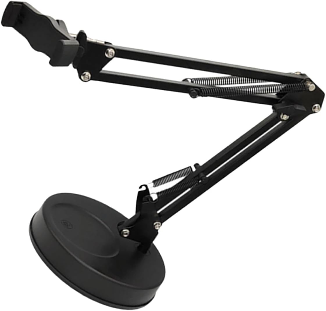 Adjustable Desk Phone Holder with Weighted Base for Live Streaming and Filming, Portable Black Mobile Phone Mount Compatible with Smartphones