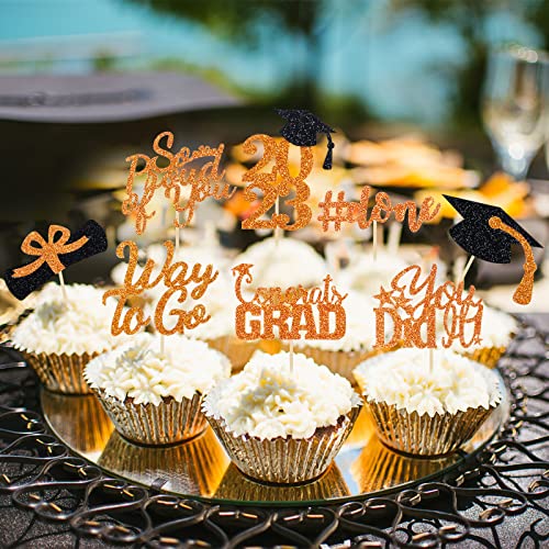 Orange Graduation Cupcake Toppers 2023 Orange Congrats Grad Class Of 2023 Graduation Cupcake Toppers,Cupcake Picks Graduation 2023 For Graduation Party Decorations 2023 Orange - 32Pcs #TOP2