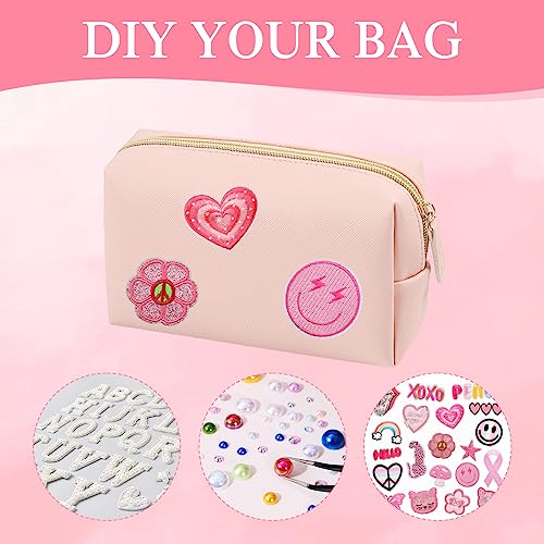8 Pcs Small Preppy Makeup Bag, PU Leather Zipper Cosmetic Bag Bulk, Plain Cosmetic Pouch Waterproof Versatile Portable Toiletry Bag Daily Storage Beauty Bag Organizer for Wedding Party Gift Travel3