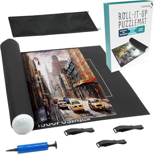 TANNESS Giant Jigsaw Board - Roll-Up Saver for 1500 Pieces - Portable Storage with Bag for Adults & Sorting Black
