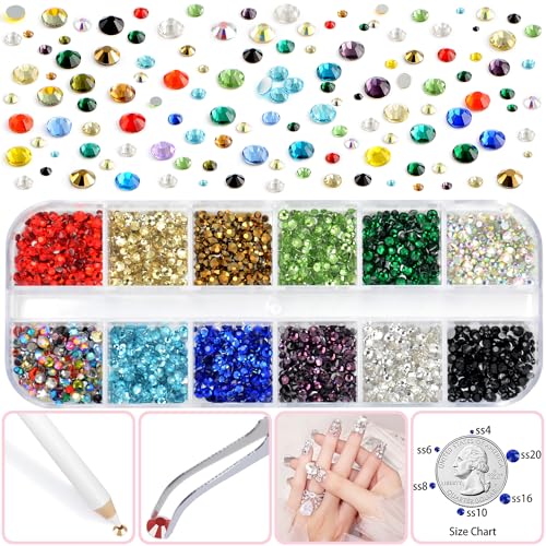 Qogir XIN MULTI COLORED 25 Jewelry Adhesive Glue With Flatback Crystal Rhinestones Kit, 6 Sizes 2500Pcs Multi Colored No Hotfix Rhinestones For Nail Art Craft Makeup thumb #2
