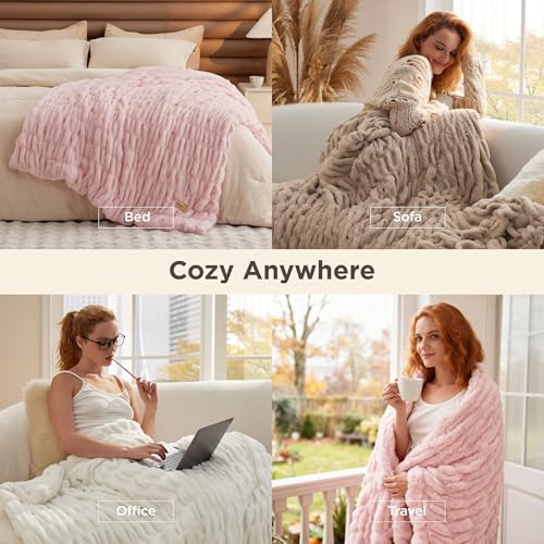 Bedsure Soft Double Sided Faux Fur Throw Blanket Light Brown 50 x60 - image 7