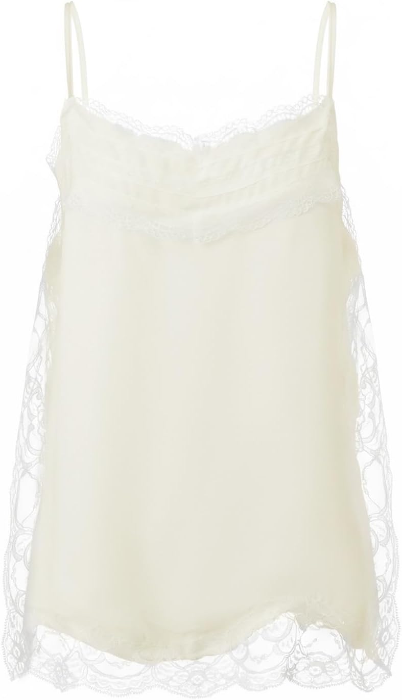 Women Y2k Chiffon Lace Trim Cami Tops Spaghetti Strap V-Neck Side Split Camisoles Cute Summer Shirt Going Out Tops