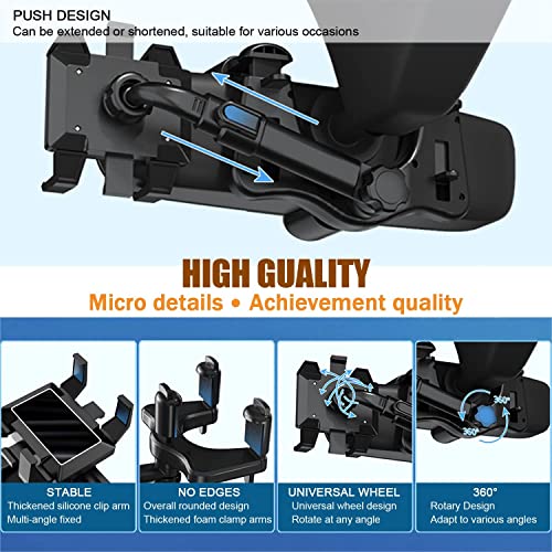 Image of Universal Mobile Auto Car Phone Holder, 360 Rotatable & Retractable, Adjustable for GPS Rearview Mirror, Compatible with Phones 3-7 Inches