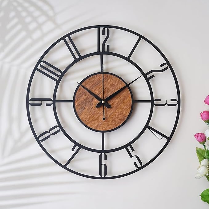 Image of Arabs Morden Metal & Wooden Analog Wall Clock for Living Room Bedroom Office Kitchen Stylish Wall Clock for Home and Hall Designer Big Size Modern (English, 50 Cm)