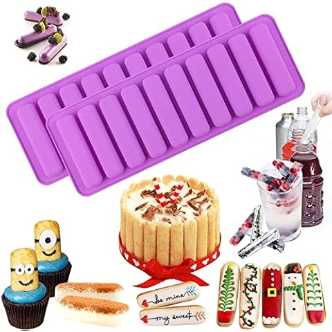 Finger Shape Silicone Mold 2PCS-11 Cavity Long Strips Cookie Mould Rectangular Cereal Chocolate Bar Molds Non Stick Ice Cube Tray Homemade Chocolate Silicone Baking Tools (Purple) Cover