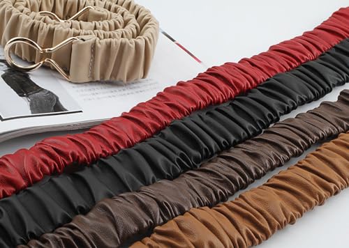 Women's Stretch Soft Leather Waist Belt Pleated Thin Full Elastic with Gold Buckle Corset for Youth Girl Dress3