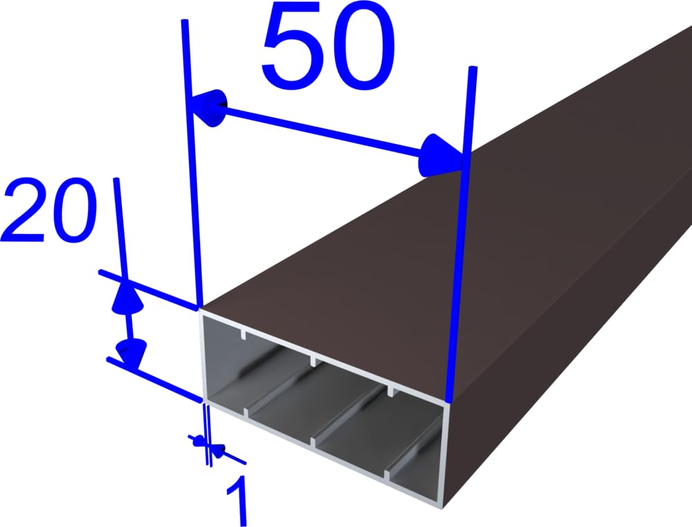 FaiX3.it - Profilo tubolare rettangolare 50x20x2 mm in alluminio, verniciato RAL 8017 "marrone cioccolata" opaco, lunghezza 2500 mm