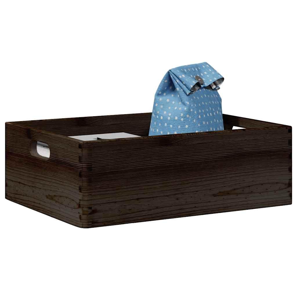 Boîte en bois noir 40x30x13 cm pin massif avec poignées pour rangement maison