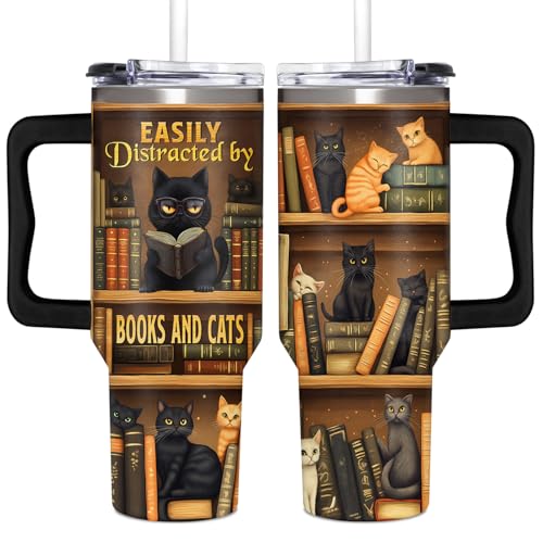 SUFAVN Regalos personalizados para los amantes de los libros, 40 onzas (libros gato)