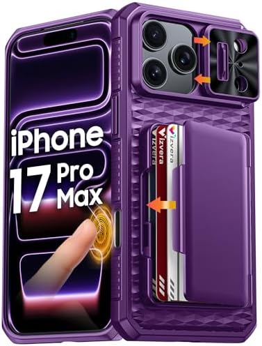 Vizvera for iPhone 17 Pro Max Case Wallet RFlD [Cards Holder[Camera Controll[Camera Cover] Full Body Rugged Shockproof Silicone Protective Phone Case for iPhone 17 Pro Max 6.9'' 2025(Purple)