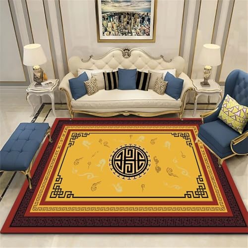 Tapis chambre enfant fille rouge et jaune rétro pour descente de lit