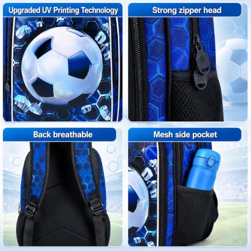 Image of CCJPX 3PCS Football Backpack for Boys, 16 Inch Kids Water Resistant Preschool Bookbags with Lunch Box, Cool Elementary School Bag for Kindergarten Toddler