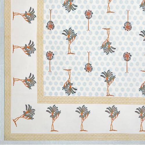 Image of BLOCKS OF INDIA Hand Block Printed 200 TC Cotton Super King Size Bedsheet(106 x 106) (Grey Orange Tree)