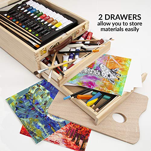 Wooden-Table-Top-Easel-for-Art-108-Piece-Complete-Mixed-Media-Box-Easel-Set-for-Artists-Premium-Beechwood-Adjustable-Easel-with-2-Drawers-and-Desktop-Storage-for-Sketching-and-Painting