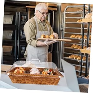 Crafthrou imitation rattan woven bread and fruit basket with lid versatile tabletop serving basket for kitchen restaurant and picnic use ideal for muffins and fresh produce  urban country home decor