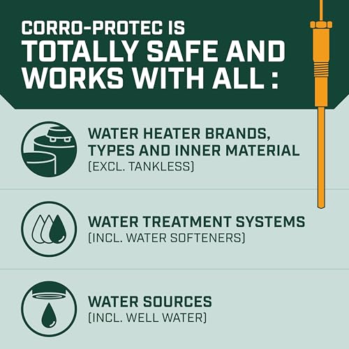 Powered Anode Rod for Water Heater, 20-Year Warranty, Eliminates Rotten Egg/Sulfur Smell within 24 hours, Stops Corrosion and Reduces Limescale, Electrical Anode Rod Made of Titanium