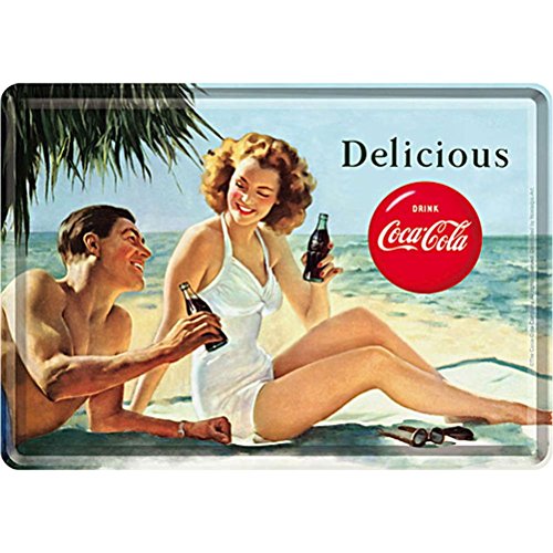 Nostalgic-Art Plaque en Metal 10 x 14 cm - Coca-Cola - Beach Couple